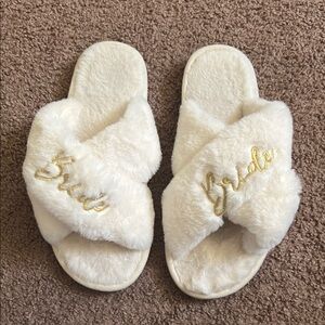 White Fuzzy Bride Slippers